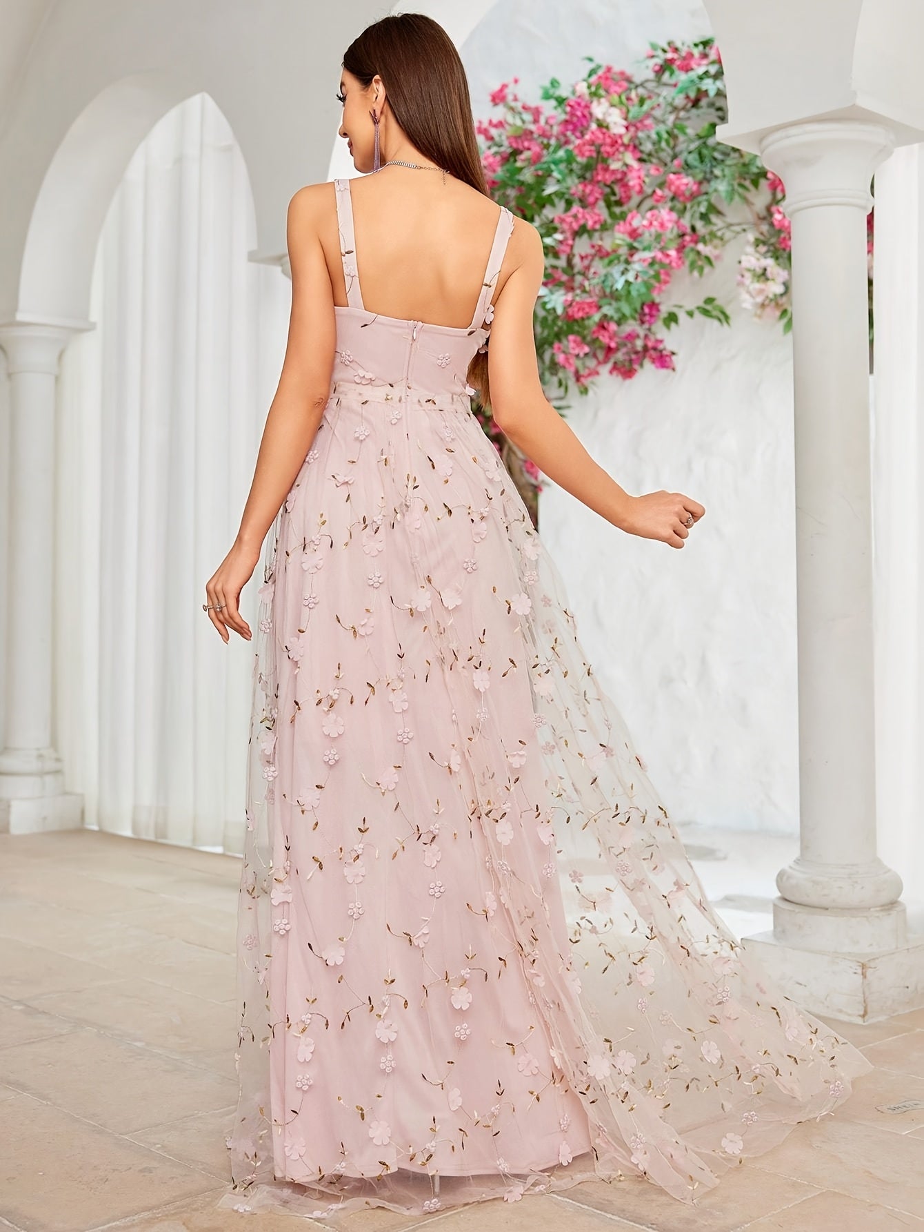 Women's Elegant Off-Shoulder 3D Floral Embroidery Dress with Lace Panels, Waist Folds & Flared A-Line Long Skirt - Hand Wash Only, All-Season Formal & Casual Wear, Special Occasion Gown, Sophisticated Style, Highquality Embroidery