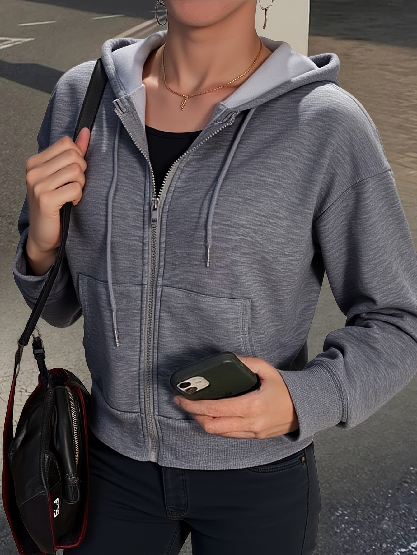Women'S Hoodie Autumn Winter Chic K-Fashion Solid Color Long Sleeve Comfortable Zippers Hoodie For Woman