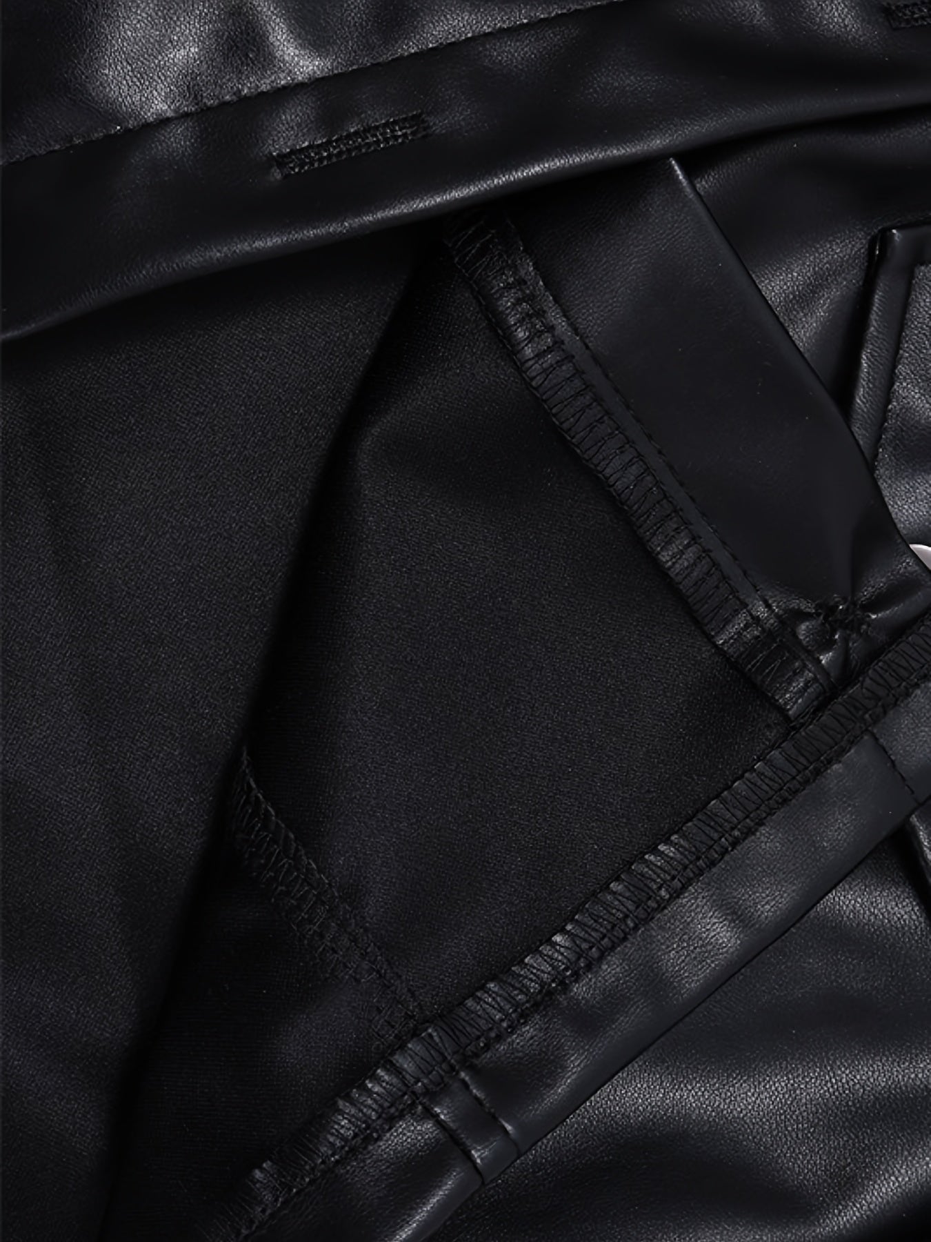 Women's Black Motorcycle Jacket Short Crop Lapel Coat - Slim-Fit H-Line Silhouette, Single-Breasted Button Front with Chest Pocket, All-Season Casual Outerwear (No Belt) for Jeans & Dresses, Machine Washable
