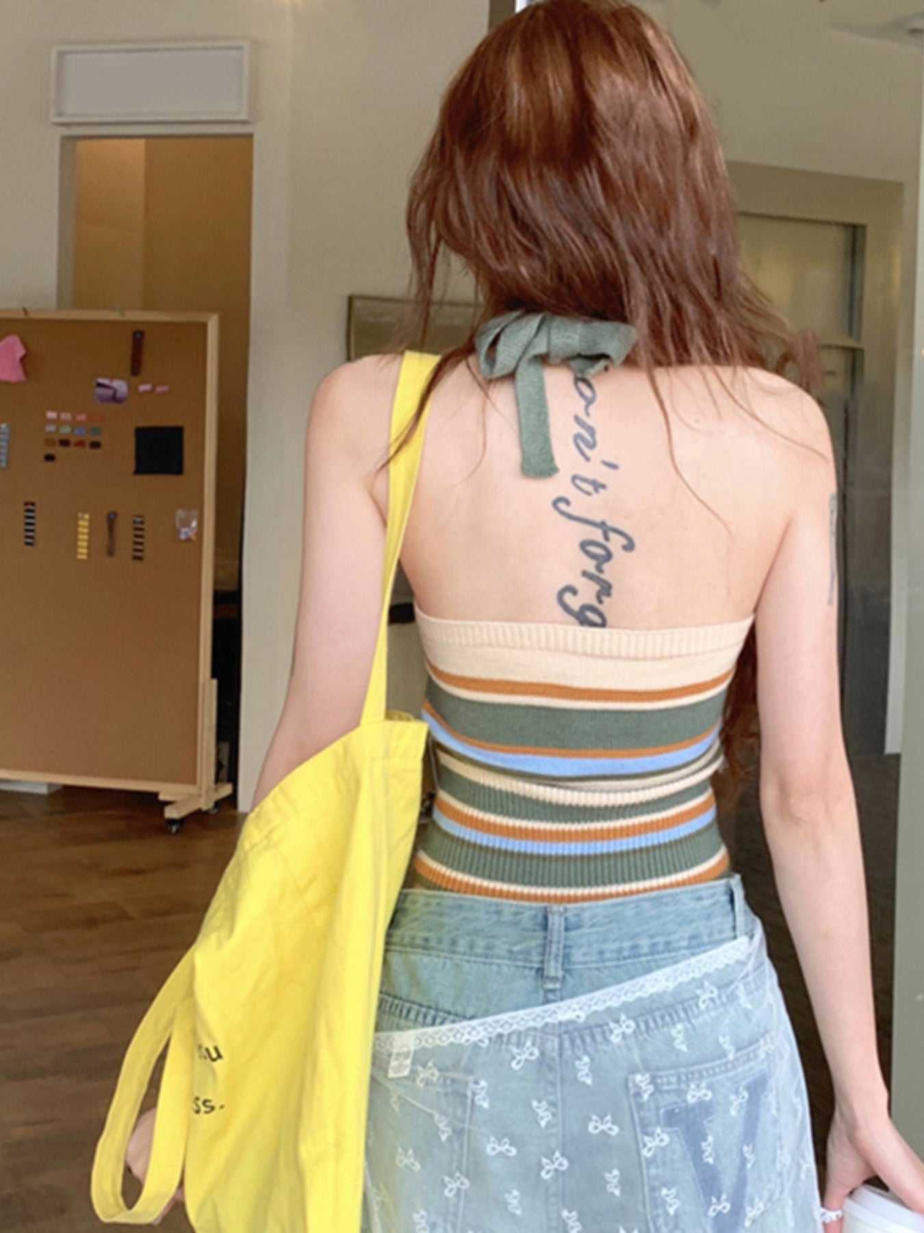 Women's Retro Halter Neck Cami Top - Open Back Knit Striped Tank with Multi-Color Block Design, Breathable Sleeveless Party & Casual Tops for Spring Summer Fall, Summer Fashion | Offshoulder Fashion | Soft Texture, Ladies Tank Tops