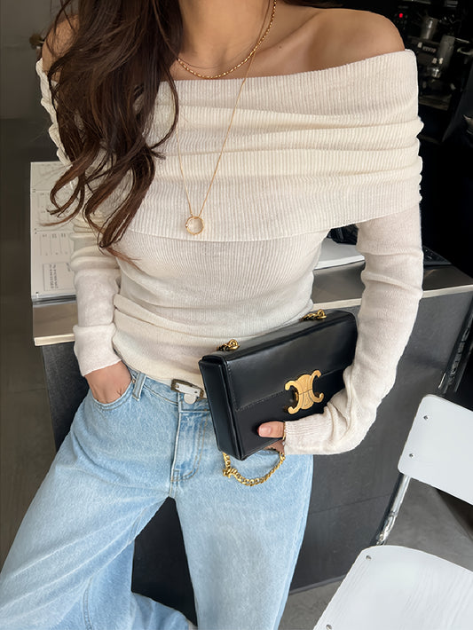 Versatile Solid Color Pullover Sweater for Women with One Shoulder Design