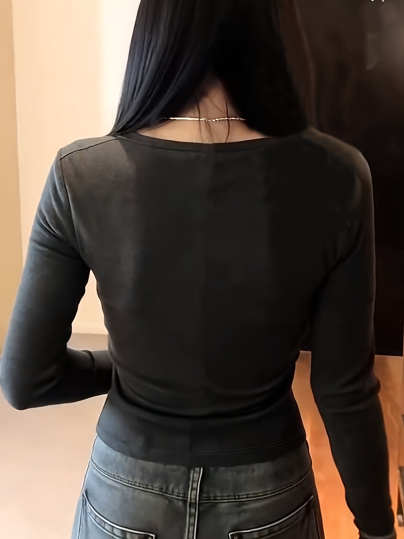Chic French-Inspired Bow Tie Long Sleeve Crop Top for Women - Slim Fit, Ruched Design, Soft & Stylish, Perfect for Spring\u002FFall, Solid Color, Versatile Layering Piece, Autumn Chic Top | Chic Long Sleeve Top | Ruched Detailing