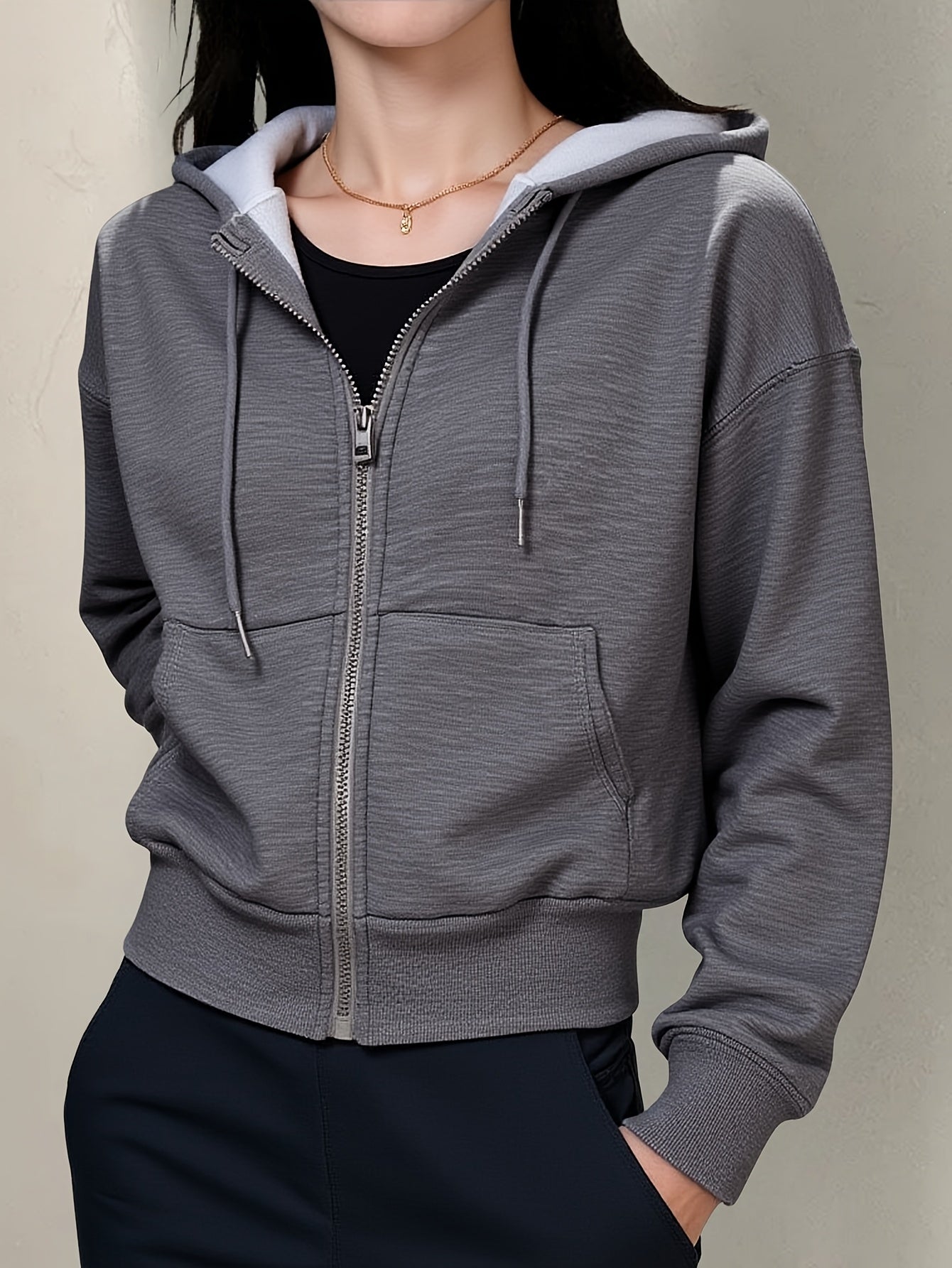 Women'S Hoodie Autumn Winter Chic K-Fashion Solid Color Long Sleeve Comfortable Zippers Hoodie For Woman