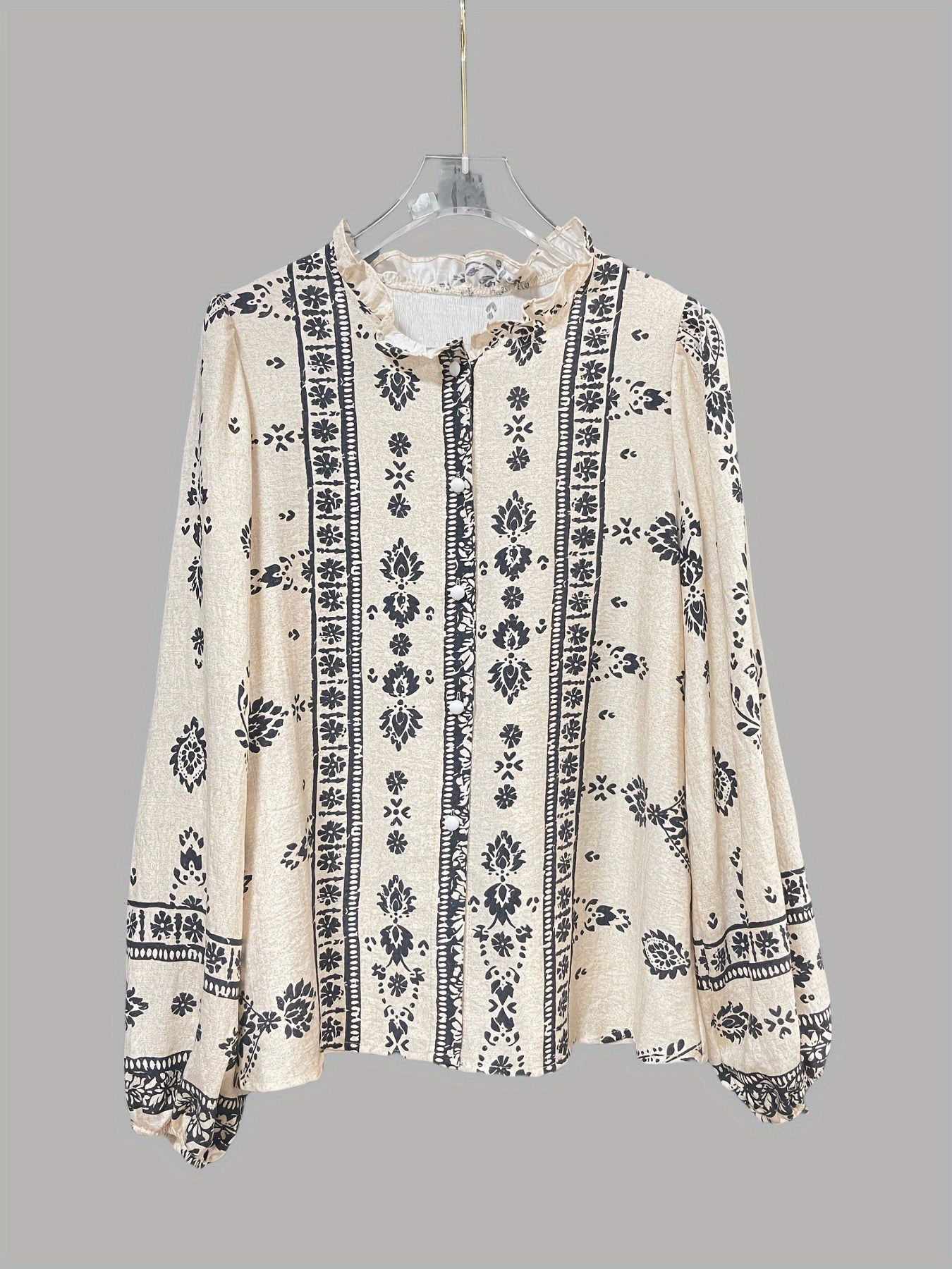 Women Floral V Neck Long Sleeve Blouse Summer Casual Loose Puff Sleeve Chiffon Top Work Boho Shirt