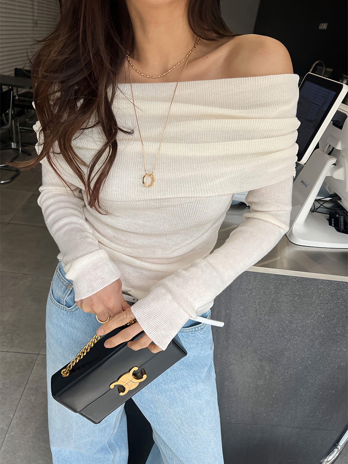 Versatile Solid Color Pullover Sweater for Women with One Shoulder Design