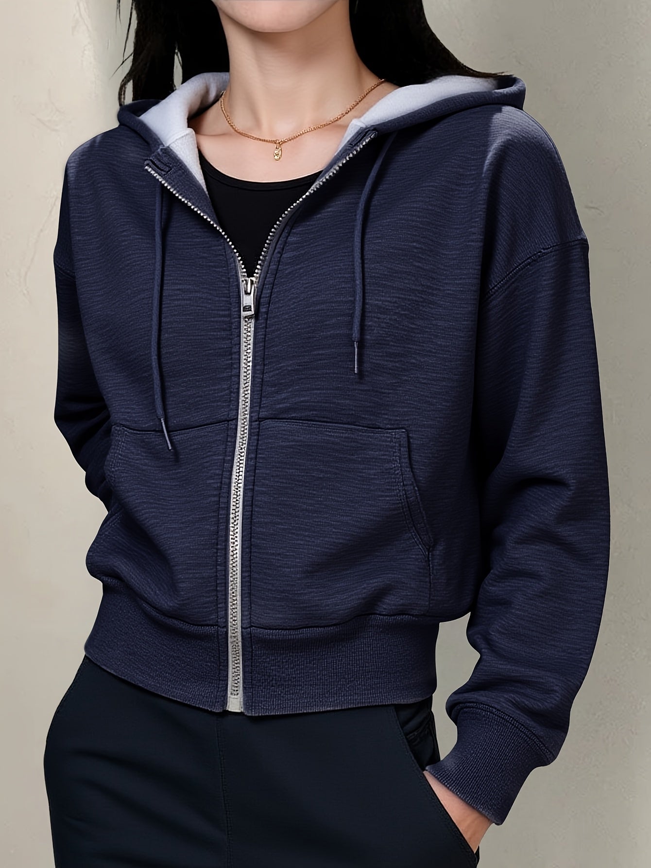 Women'S Hoodie Autumn Winter Chic K-Fashion Solid Color Long Sleeve Comfortable Zippers Hoodie For Woman