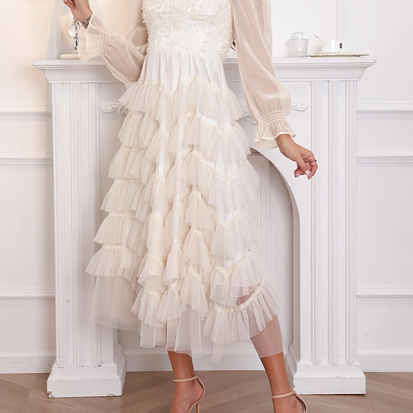 New French-Style Long-Sleeve Dress for Women with a Unique Design, Featuring a Gentle Forest Aesthetic, Perfect for a Fairy-Like Look.