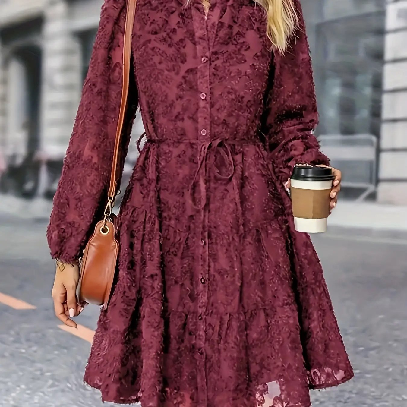 Women's Elegant Burgundy Off-Shoulder\u002FBoat Neck Long Sleeve Mini Dress - A-Line Fitted Short Cocktail Party Wedding Guest Dress, All-Season Frock with Short (No) for Year-Round Wear, Machine Washable