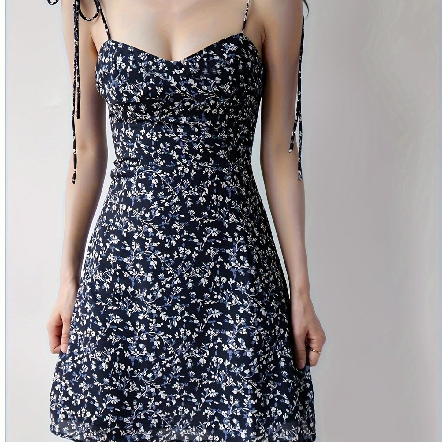 Chic Off-Shoulder Floral Dress for Women - Summer Sleeveless Dress with Tie Waist, Lightweight Polyester, Perfect for Casual or Chic Outfits, Summer Fashion | Chic Offshoulder | Glossy Texture