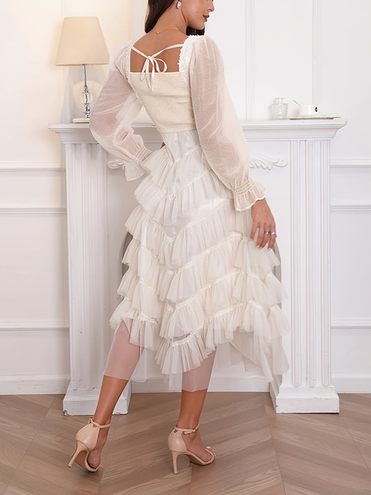 New French-Style Long-Sleeve Dress for Women with a Unique Design, Featuring a Gentle Forest Aesthetic, Perfect for a Fairy-Like Look.