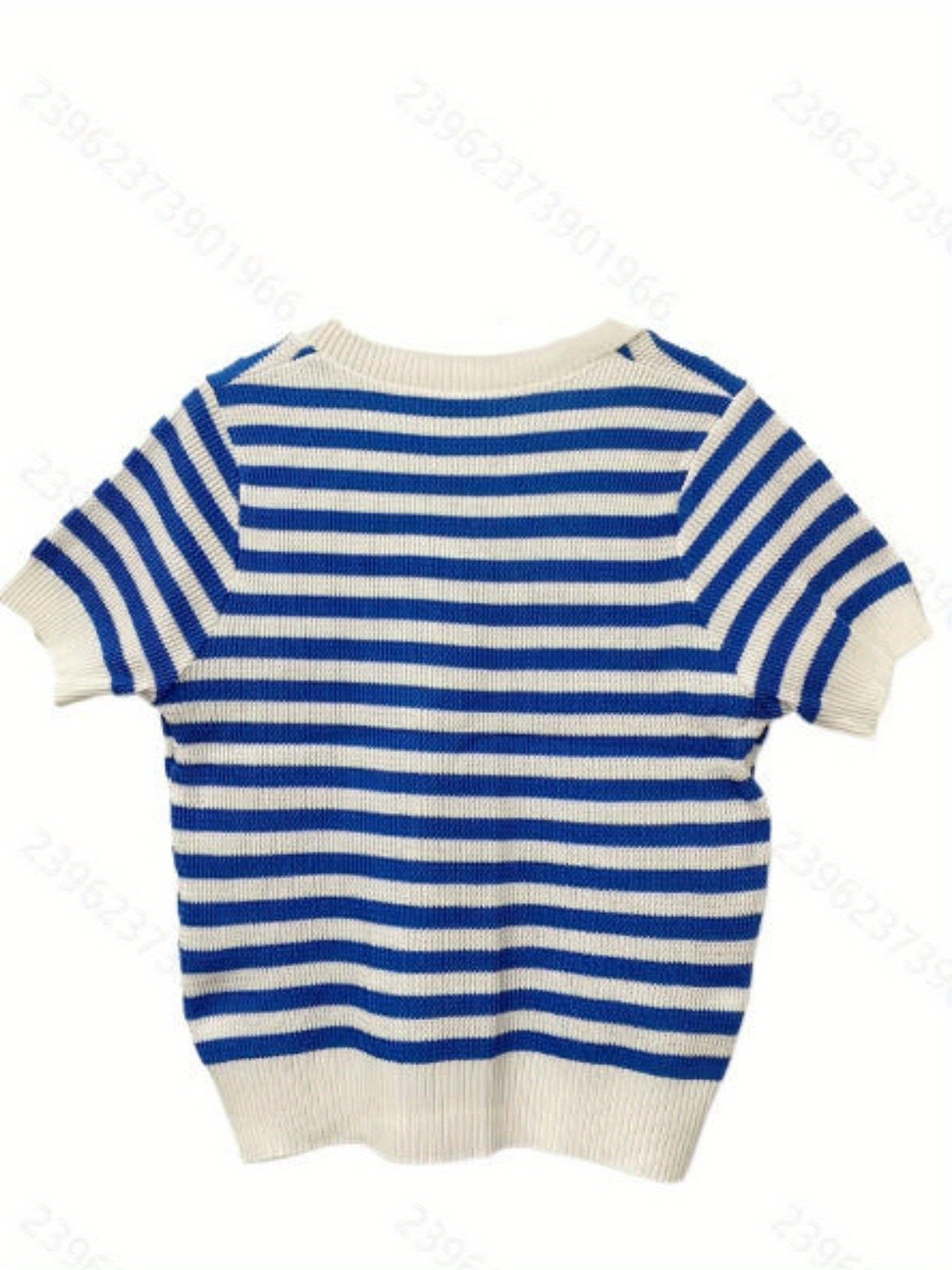 Striped Pattern Square Neck Top, Spring Summer Casual Short Sleeve Blouse, Women's Clothing