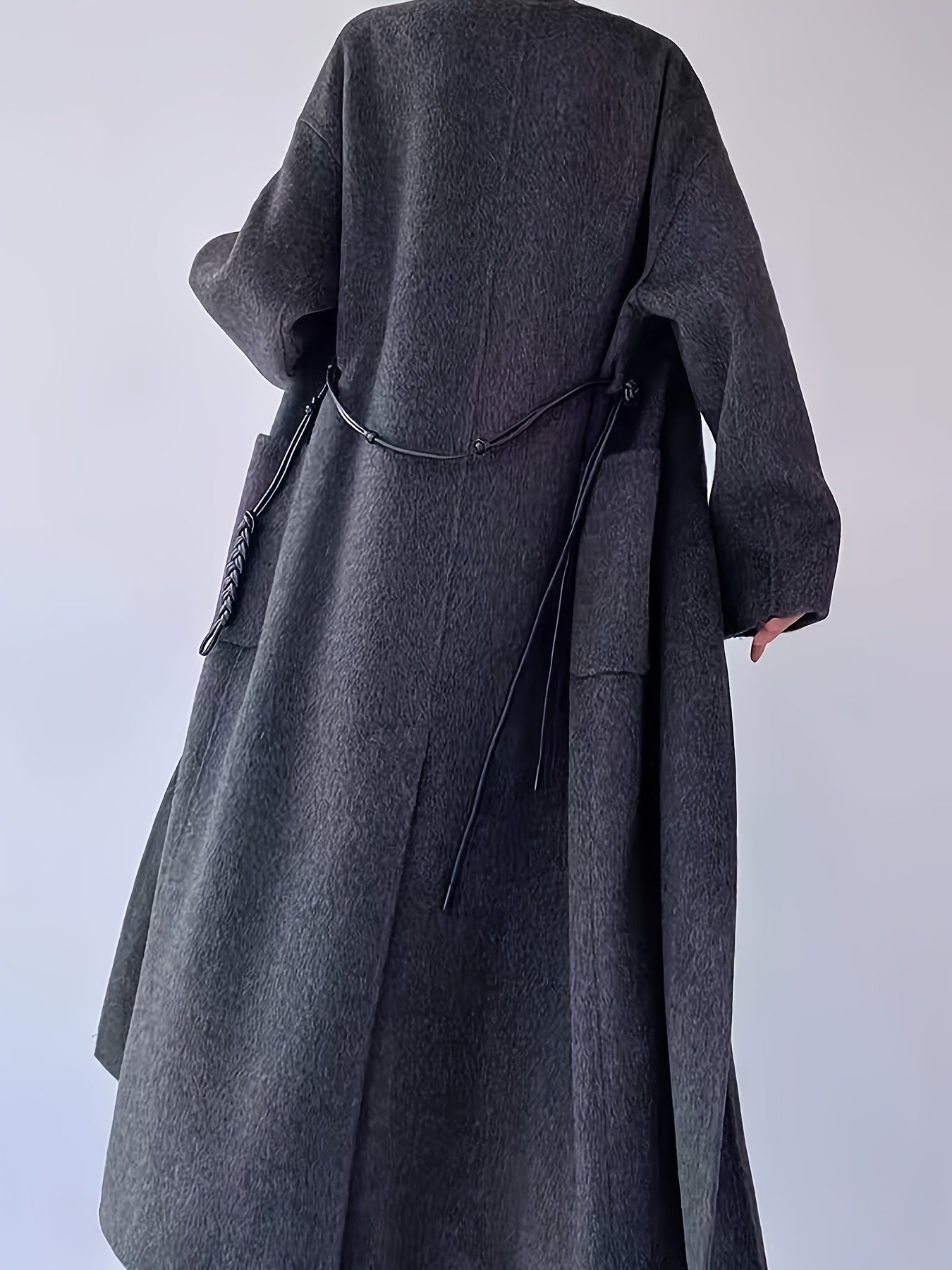 Women'S Elegant Long Coat with Adjustable Belt - Slim Fit, Solid Color, Long Sleeve, Loose Fit, X-Style Design for Fall\u002FWinter, Elegant Outerwear | Slim Fit Coat | Structured Coat