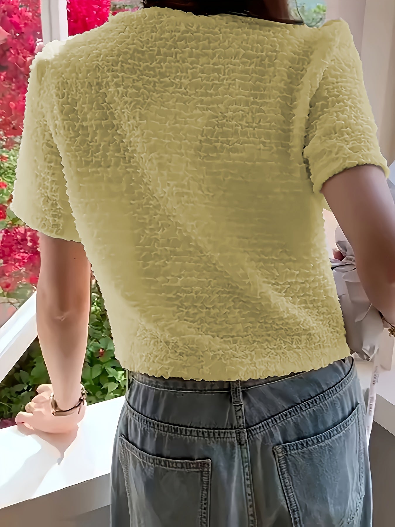 Summer New Unique And Beautiful Women'S French Style Shirt, Round Neck Short Sleeve, Button Up, Regular Fit, No Belt, No Padding, for Spring\u002FSummer\u002FFall