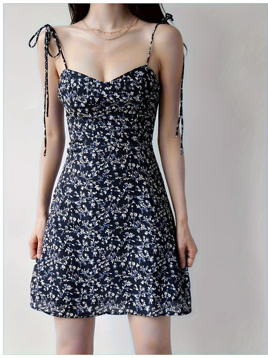 Chic Off-Shoulder Floral Dress for Women - Summer Sleeveless Dress with Tie Waist, Lightweight Polyester, Perfect for Casual or Chic Outfits, Summer Fashion | Chic Offshoulder | Glossy Texture
