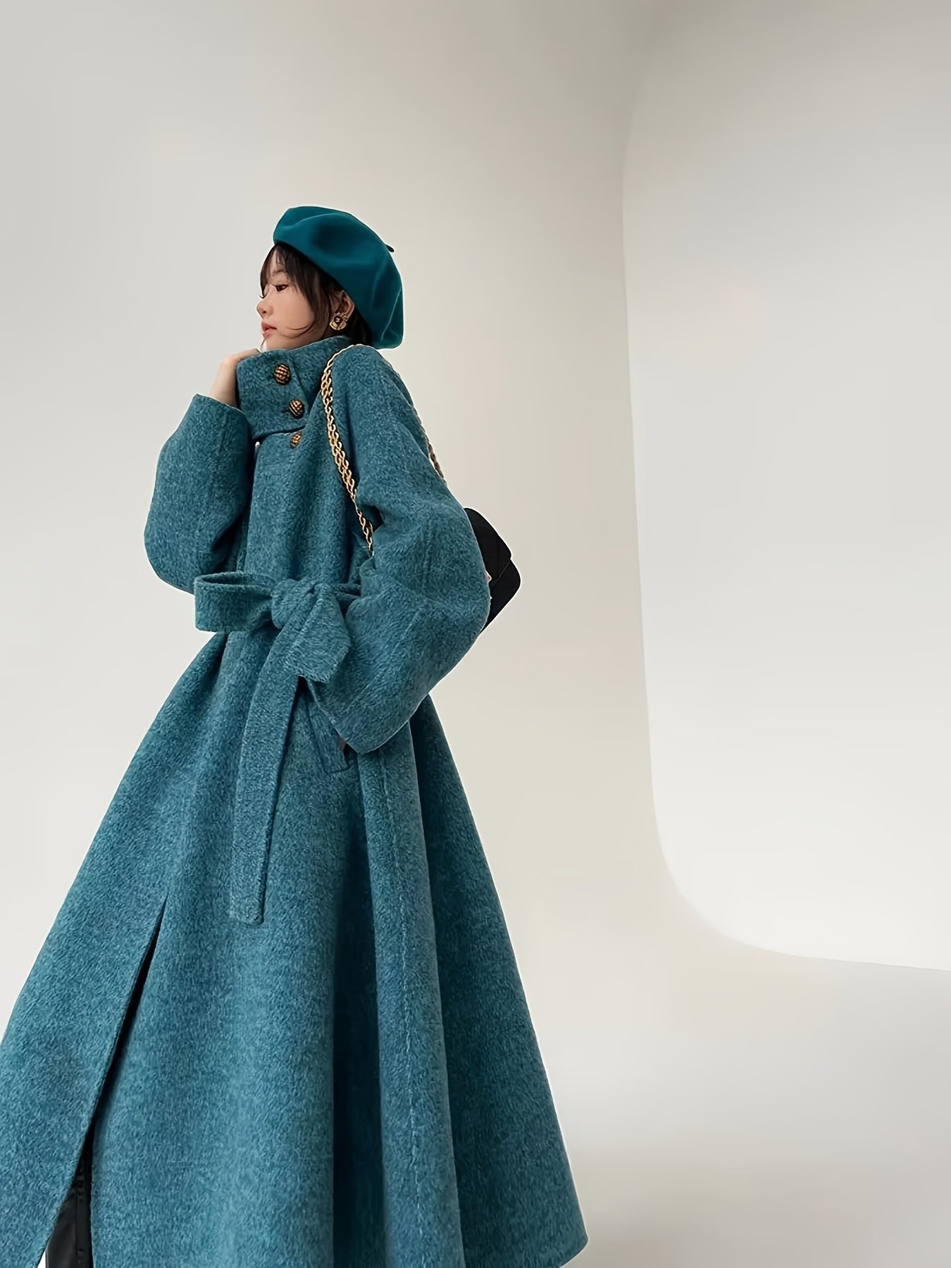 Elegant Long Wool Coat - Classic Double-Faced Winter Trench with Belt & Buttons, Black Boots, Stylish Fall\u002FWinter Outerwear, Winter Outerwear | Elegant Coat | Doublefaced Coat
