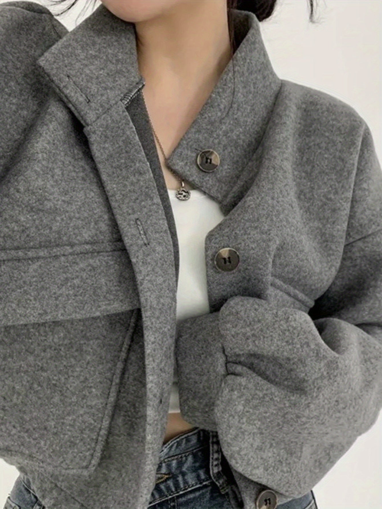 Fall\u002F Winter New Style Button-Up Petite Short Casual Loose-Fitting Denim Jacket for Women