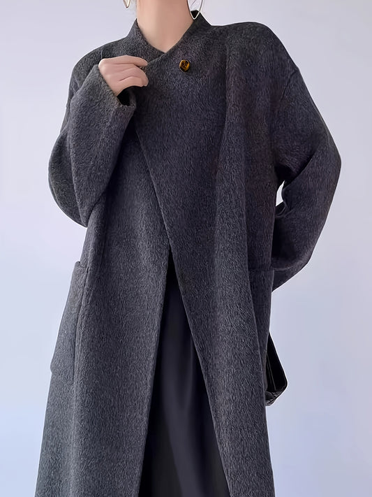 Women'S Elegant Long Coat with Adjustable Belt - Slim Fit, Solid Color, Long Sleeve, Loose Fit, X-Style Design for Fall\u002FWinter, Elegant Outerwear | Slim Fit Coat | Structured Coat