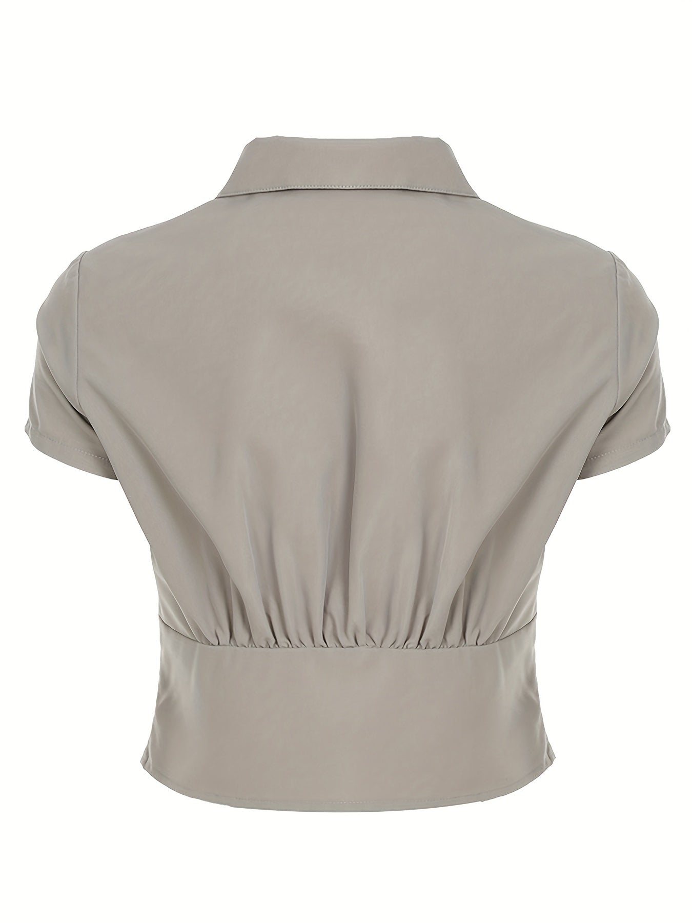Women's Retro Cargo Shirt with Multiple Pockets & Snap Closure - Short Sleeve Button-Up Summer Top, Breathable Fabric, Machine Washable, Casual Streetwear Style, Casual Attire, Nontransparent Fabric, Structured Design
