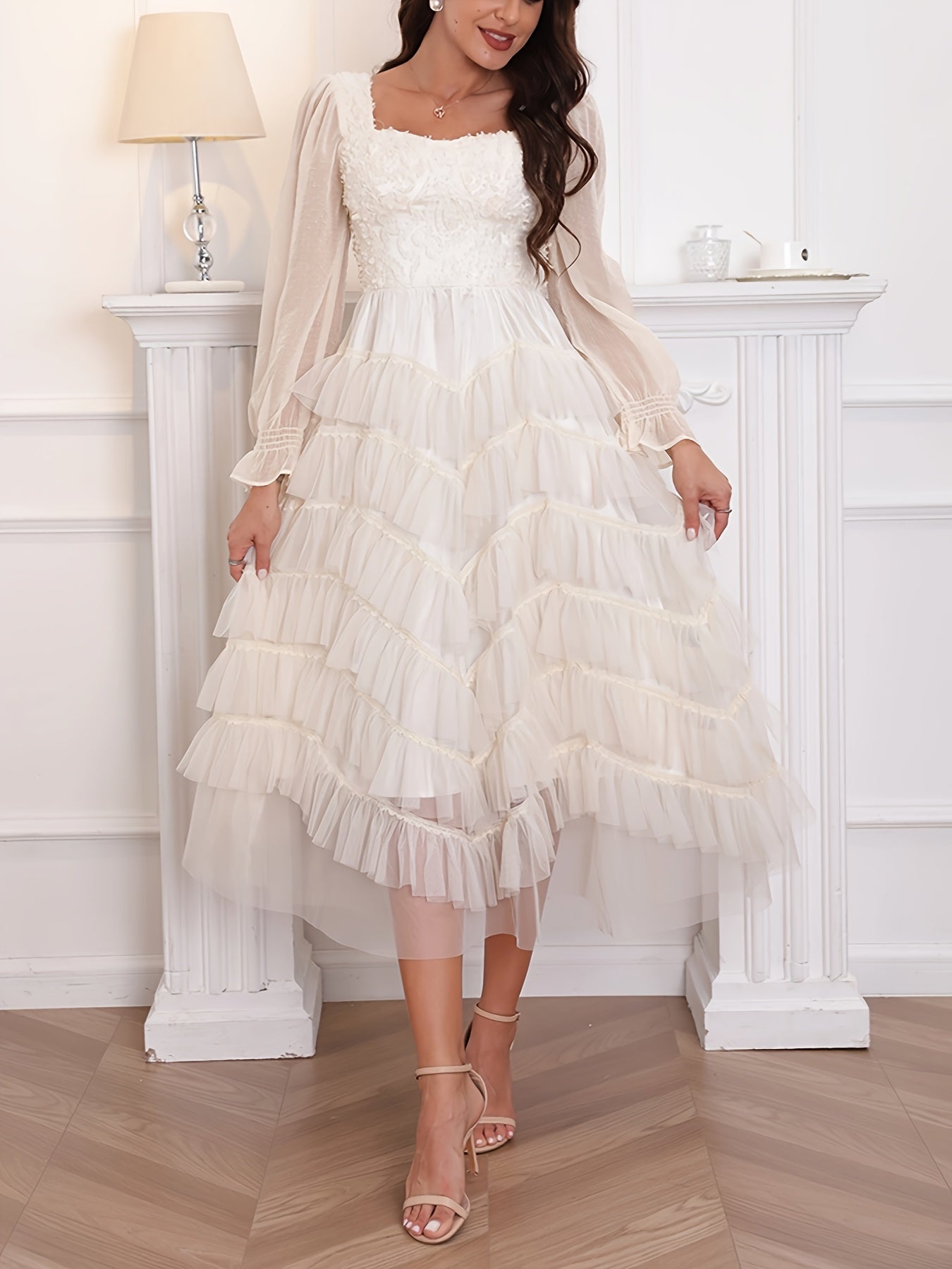 New French-Style Long-Sleeve Dress for Women with a Unique Design, Featuring a Gentle Forest Aesthetic, Perfect for a Fairy-Like Look.