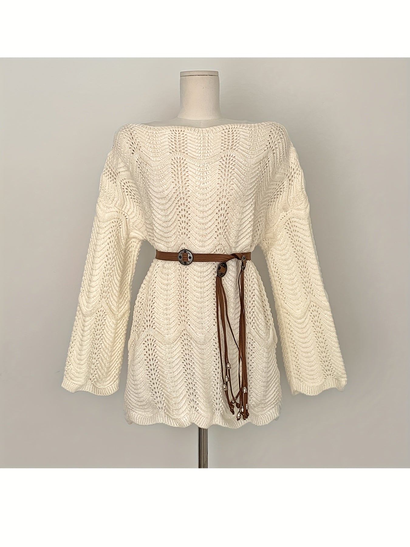 Women's Asymmetric Shoulder Design Loose Versatile Dress with Belt TJ22729