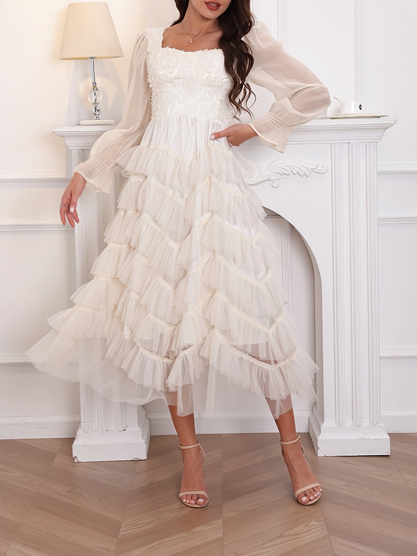 New French-Style Long-Sleeve Dress for Women with a Unique Design, Featuring a Gentle Forest Aesthetic, Perfect for a Fairy-Like Look.