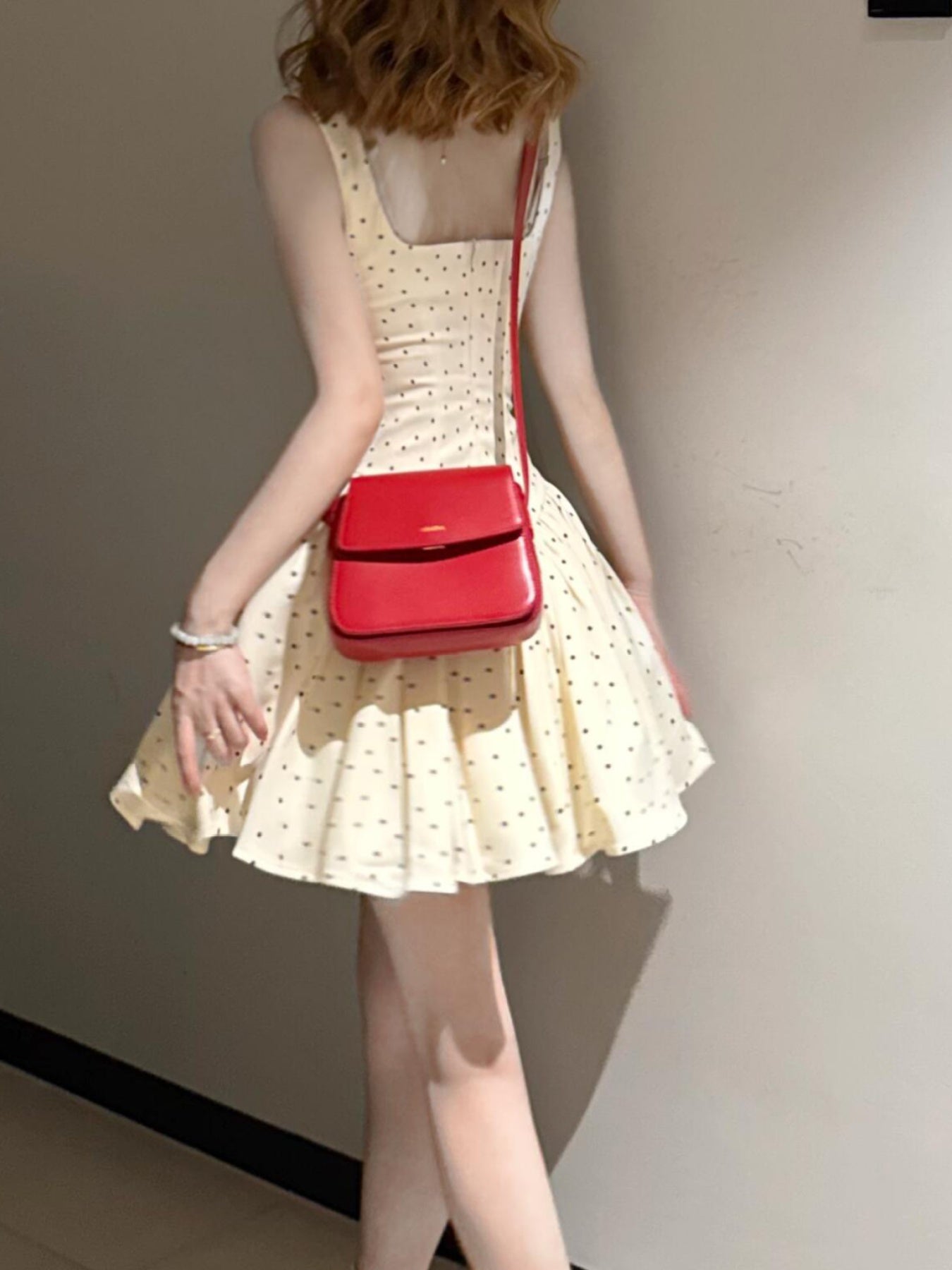 French Chic Dress Summer French-Inspired Polka Dot Dress | Elegant Square Neck Sleeveless Mini Dress for Women - Casual Chic Ruched Detail, Perfect for Petite Figures, 2025 Collection