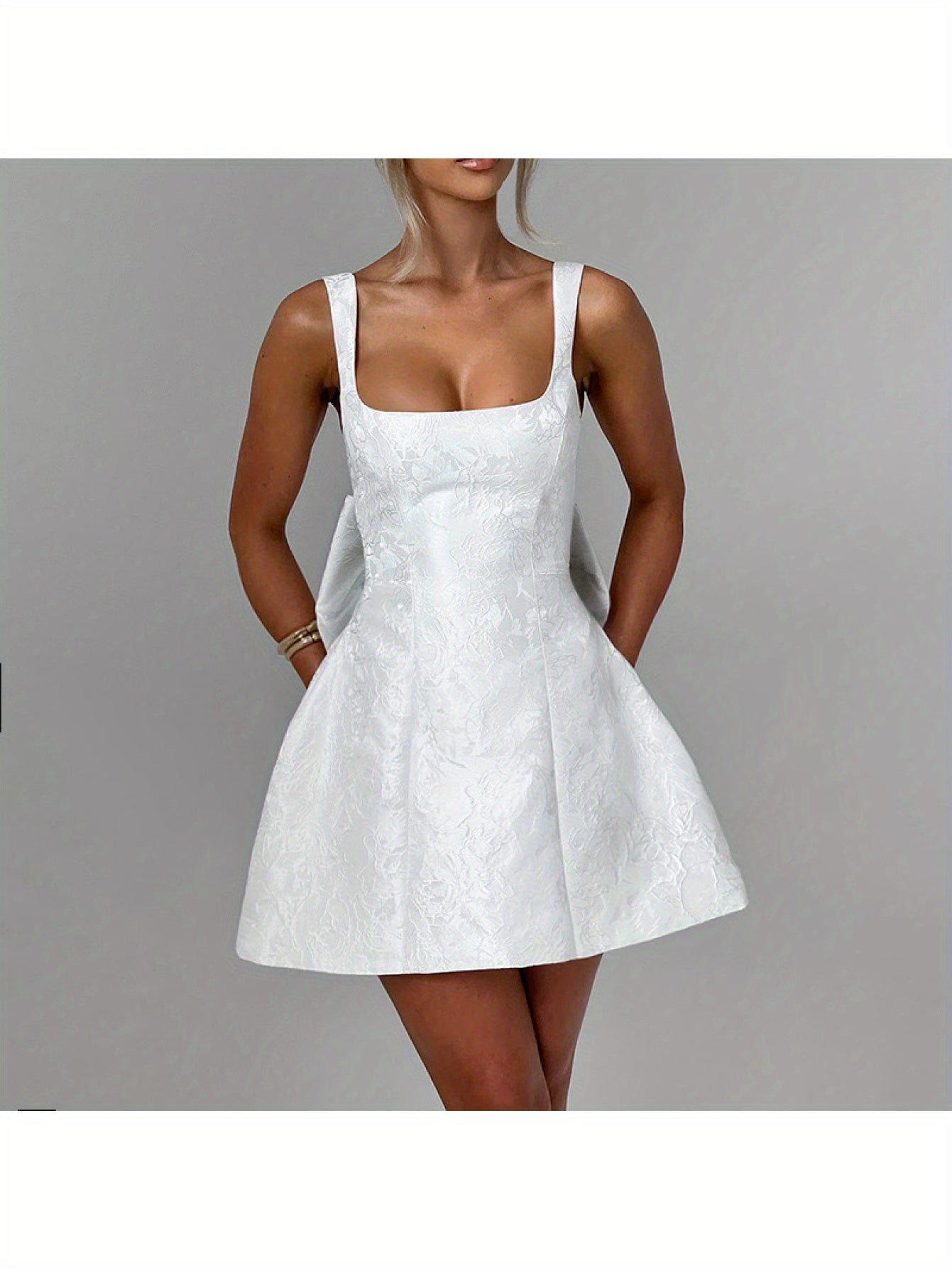 New Summer Bodycon Dress Socialite Style Elegant Sexy Slim Fit Square Neck Bow Dress