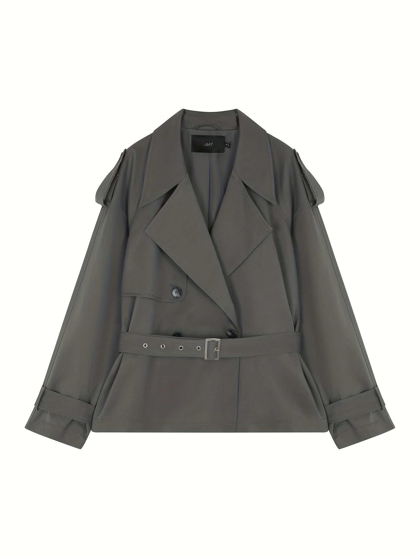 XWI Women's Chic Short Trench Coat - Relaxed Fit British Style, Green Polyester Jacket with Pockets, Casual Elegance for Spring Outfits