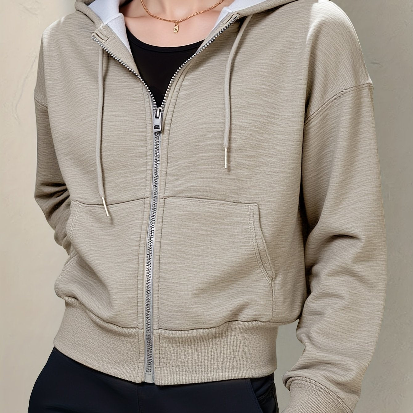 Women'S Hoodie Autumn Winter Chic K-Fashion Solid Color Long Sleeve Comfortable Zippers Hoodie For Woman