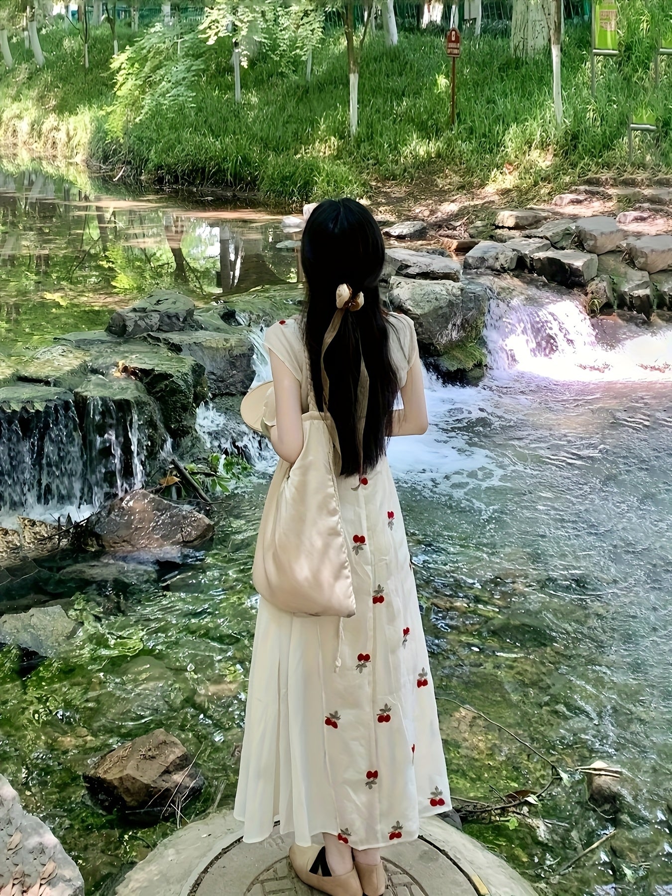 New Chinese Style Cheongsam Dress with Cherry Print