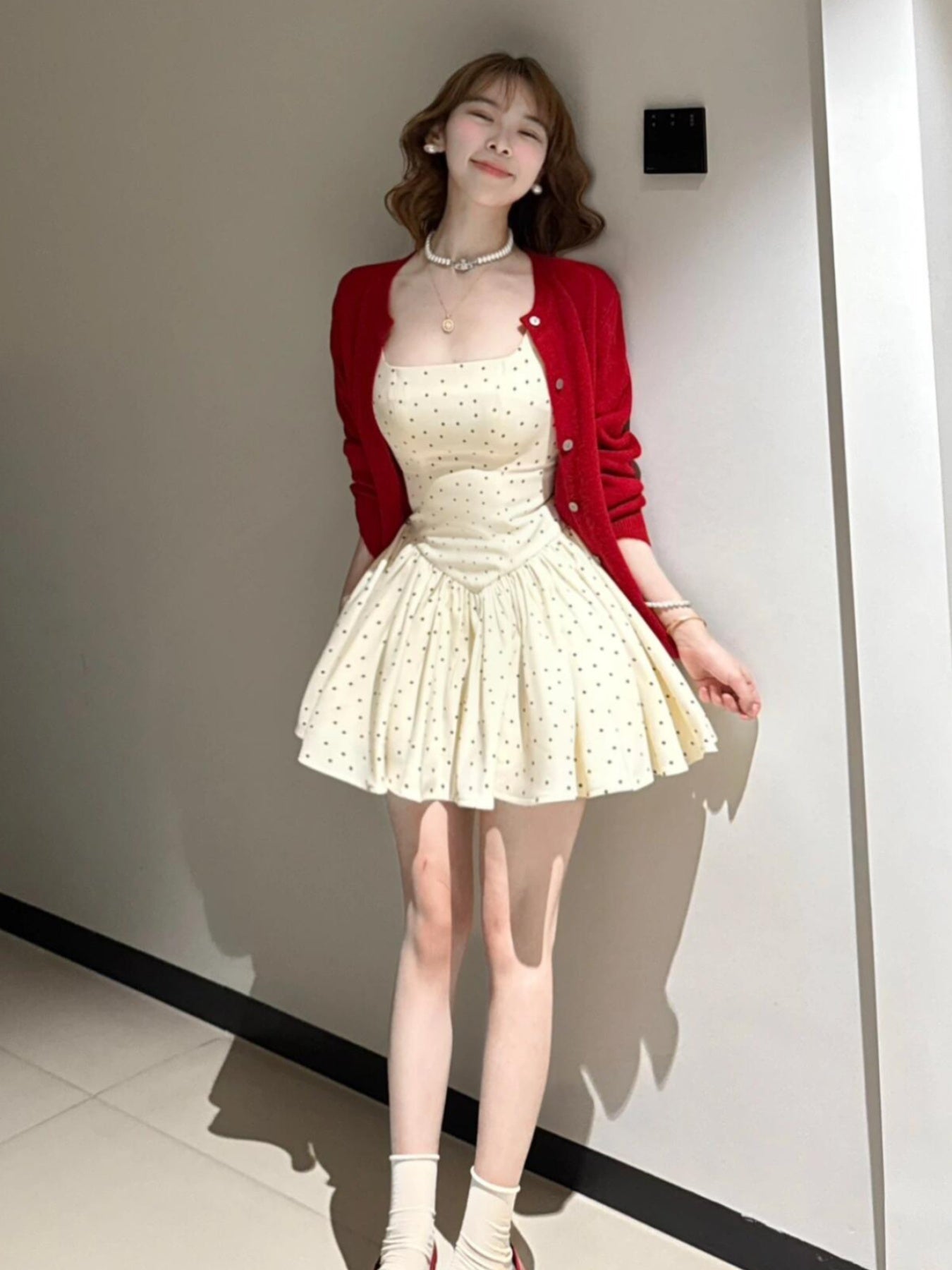 French Chic Dress Summer French-Inspired Polka Dot Dress | Elegant Square Neck Sleeveless Mini Dress for Women - Casual Chic Ruched Detail, Perfect for Petite Figures, 2025 Collection