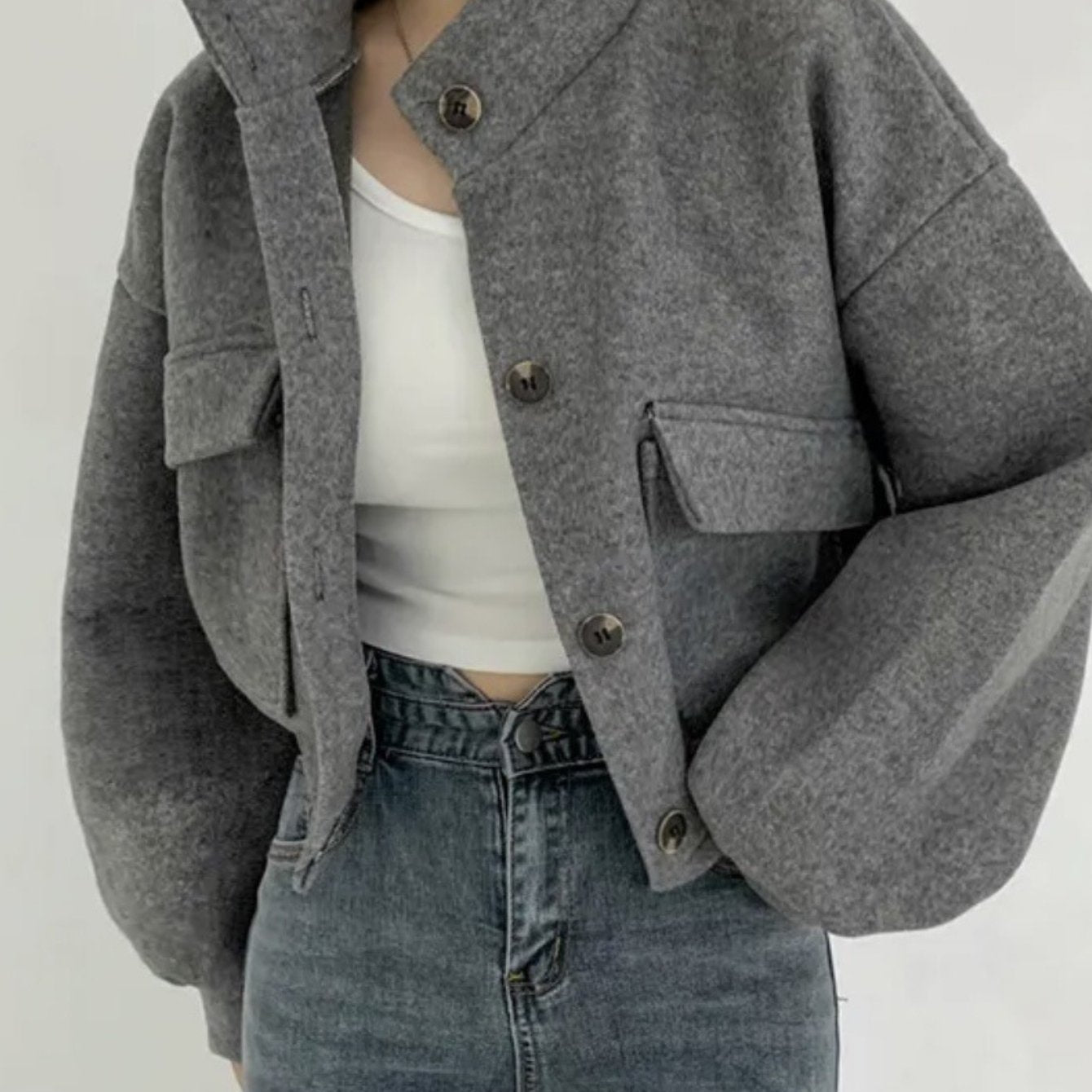 Fall\u002F Winter New Style Button-Up Petite Short Casual Loose-Fitting Denim Jacket for Women