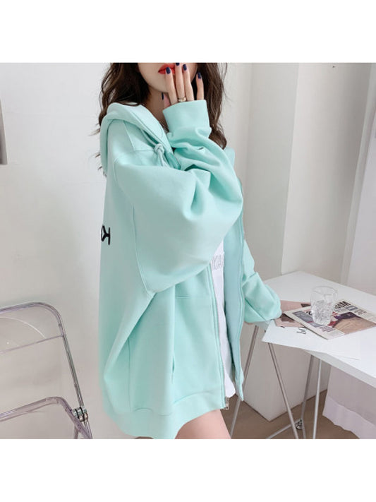 Women's Mint Green Zip-Up Cardigan Hoodie Jacket - Slim-Fit Lightweight Winter Coat with Full-Zip Closure, Elegant Casual Outerwear for Office & Semi-Formal Wear, Hand Washable (No) Cardigan Sweater