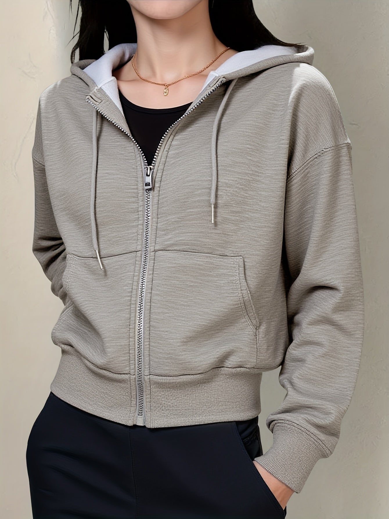 Women'S Hoodie Autumn Winter Chic K-Fashion Solid Color Long Sleeve Comfortable Zippers Hoodie For Woman