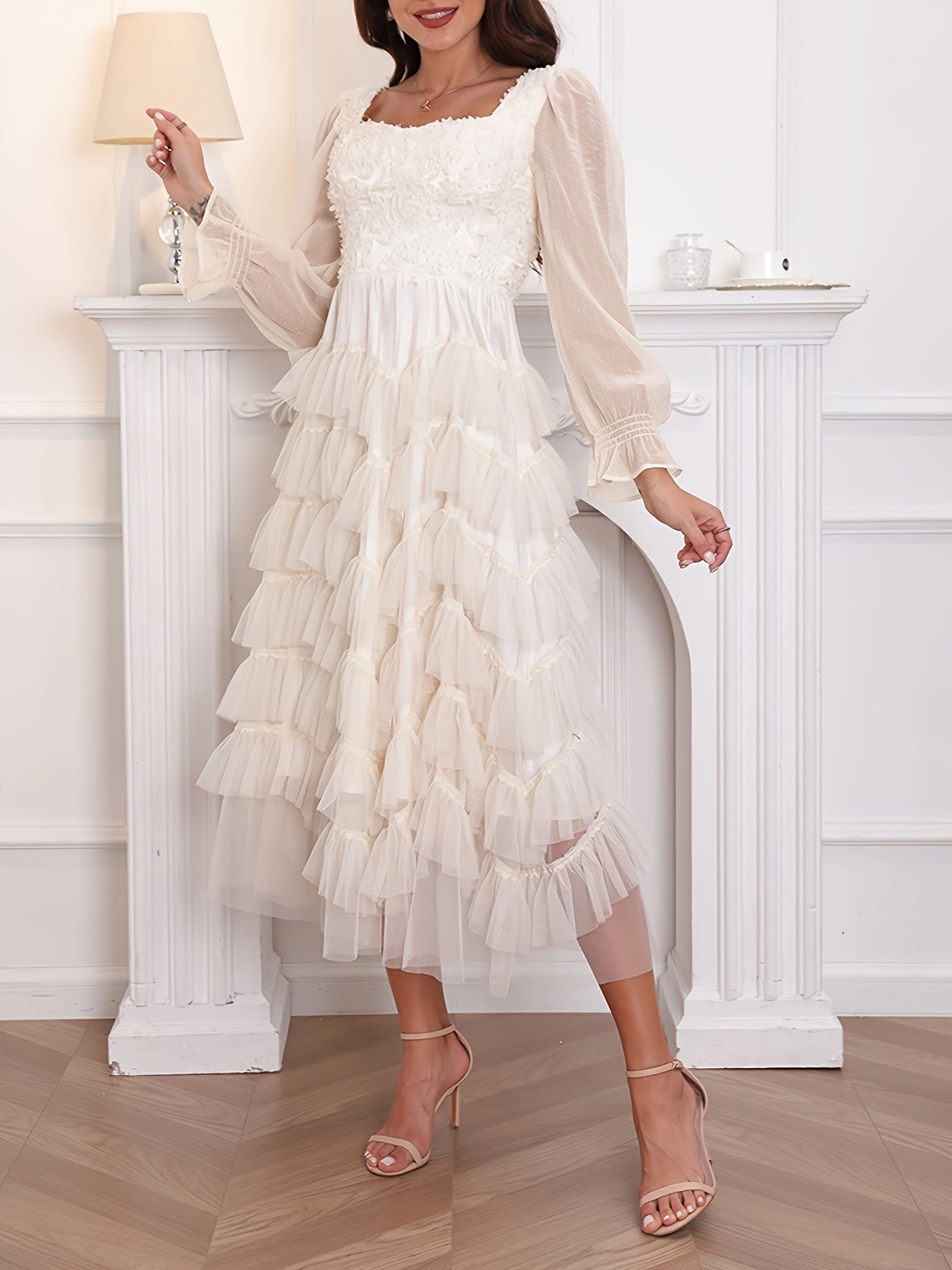 New French-Style Long-Sleeve Dress for Women with a Unique Design, Featuring a Gentle Forest Aesthetic, Perfect for a Fairy-Like Look.