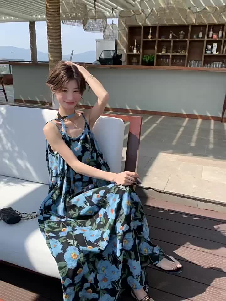 Women's Elegant Floral maxi dress - One-Shoulder\u002FSpaghetti Strap Beach party Outfit, Flowy A-Line Formal Casual Evening gown in Blue Floral Print for Women, Beach Dresses, Summer Fashion, Relaxed Fit Fabric
