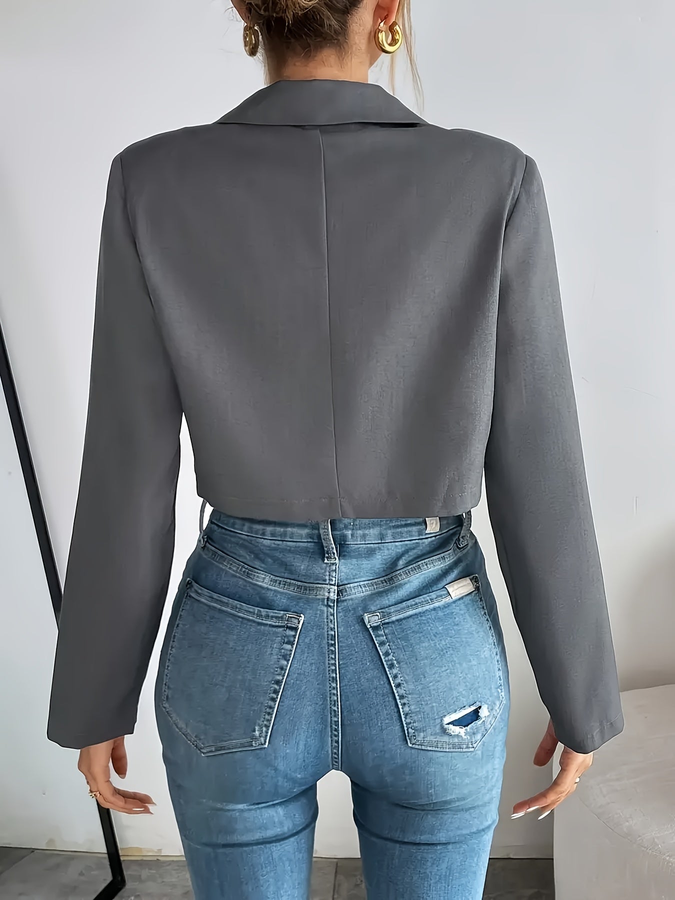 Women'S Stylish Gray Single-Breasted Blazer - Long Sleeve, Cropped Fit, Polyester, Casual to Semi-Formal Wear, Casual Wear Blazer | Cropped Blazer | Polyester Blazer
