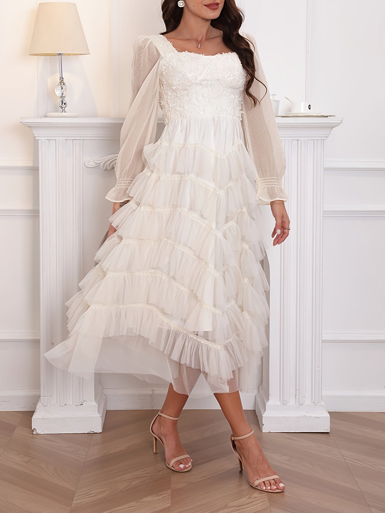 New French-Style Long-Sleeve Dress for Women with a Unique Design, Featuring a Gentle Forest Aesthetic, Perfect for a Fairy-Like Look.