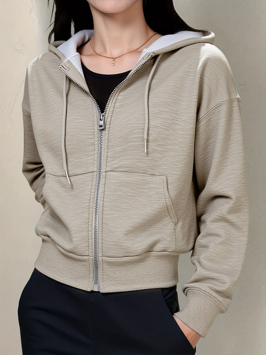 Women'S Hoodie Autumn Winter Chic K-Fashion Solid Color Long Sleeve Comfortable Zippers Hoodie For Woman